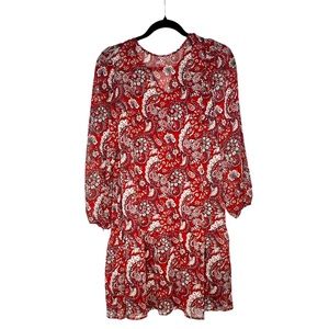 Loft Chiffon Sheath Balloon Sleeve Paisley Print Glittery Dress Womens Small